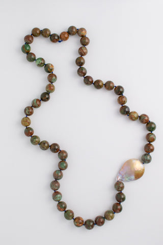 Pine Jasper & Baroque Pearl Statement Necklace