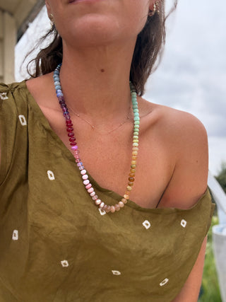 Victoria Park Rainbow Gemstone Necklace with 9K Gold