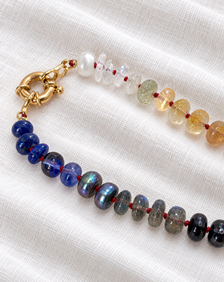 Celestial Andromeda Beaded Gemstone Necklace with 9k Gold