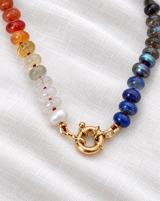Celestial Andromeda Beaded Gemstone Necklace with 9k Gold
