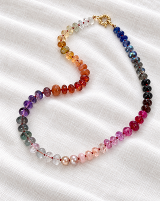 Celestial Andromeda Beaded Gemstone Necklace with 9k Gold