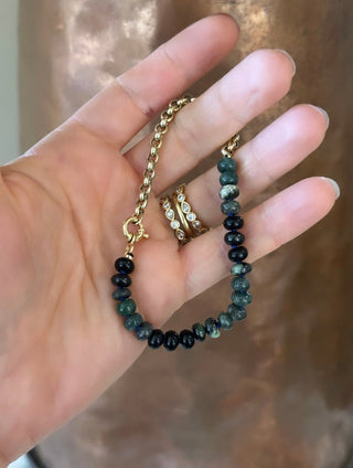 Forest After Dark - Half Gemstone, Half Vintage Gold Chain Bracelet