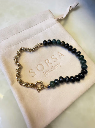 Forest After Dark - Half Gemstone, Half Vintage Gold Chain Bracelet