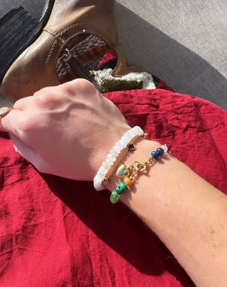 Moonstone bracelet worn layered, gift for new mum