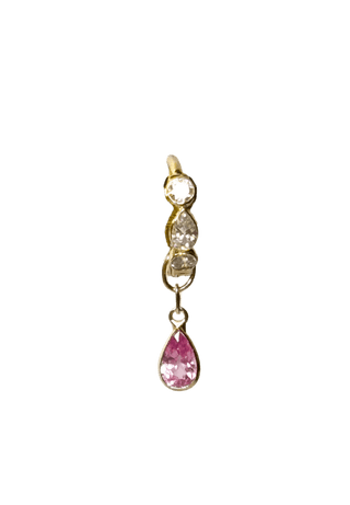  diamond and gold hoop with pink sapphire charm