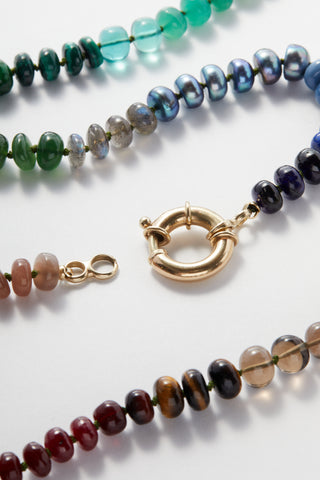 Rich Forest Rainbow Gemstone Necklace with gold clasp