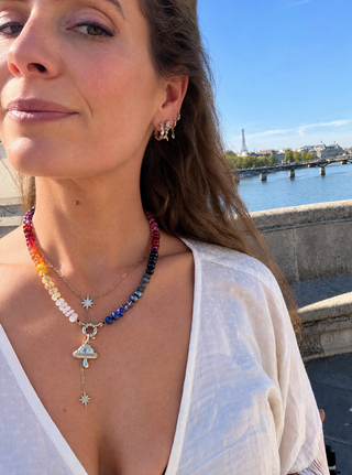 Celestial Andromeda Beaded Gemstone Necklace with 9k Gold