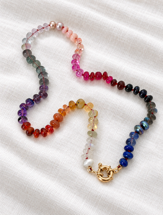 Celestial Andromeda Beaded Gemstone Necklace with 9k Gold