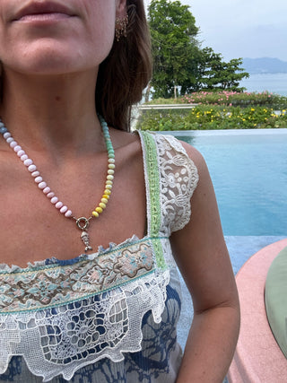 pastel rainnbow necklace with diamond mermaid charm