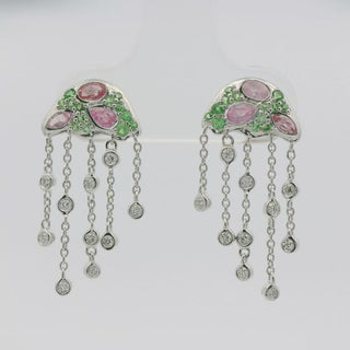 white gold jellyfish earring, with spinel, diamond and sapphires on a white background