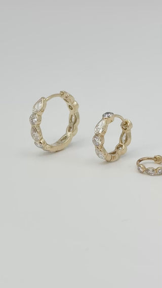 14mm Pear and Round Diamond Hoop by Sorsa Jewellery, pear and round lab-grown diamonds set in recycled 9k gold.
