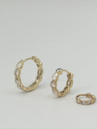 14mm Pear and Round Diamond Hoop by Sorsa Jewellery, pear and round lab-grown diamonds set in recycled 9k gold.
