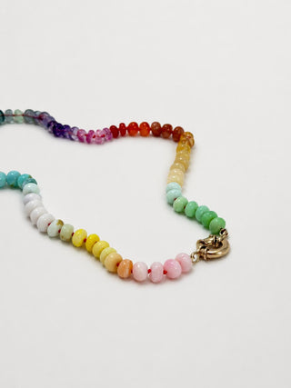 Amalfi Rainbow Gemstone Necklace, mixed gemstones hand-knotted on silk with a solid gold clasp.