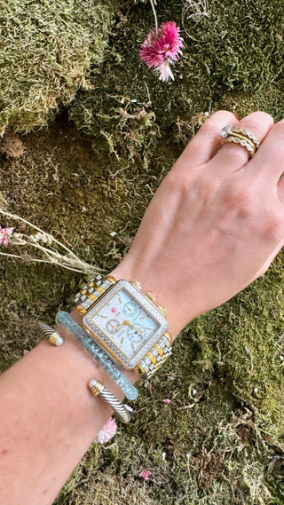 Aquamarine bracelet, gemstones knotted on silk thread with a solid 18k gold clasp.