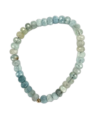 Blue quartz stretch bracelet with faceted stones and a 14k gold bead.