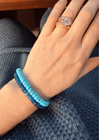 Blue Spinel stretch bracelet, semi-precious blue spinel beads with a 14k gold bead.