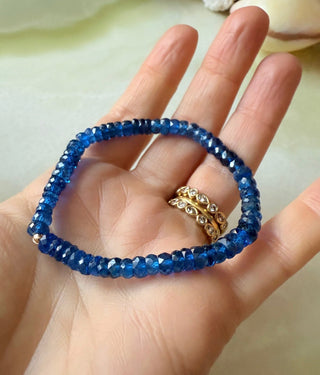 Blue Spinel stretch bracelet, semi-precious blue spinel beads with a 14k gold bead.