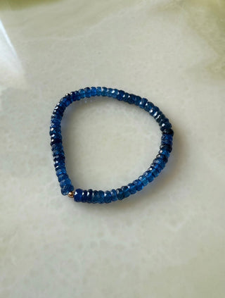 Blue Spinel stretch bracelet, semi-precious blue spinel beads with a 14k gold bead.