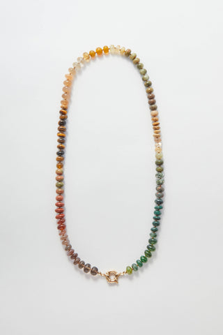 Bryce Canyon Rainbow gemstone necklace, hand-knotted on silk with a 9k gold bolt clasp.