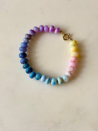 Candy Rainbow Gemstone Bracelet, opal beads knotted on silk with a 14k gold clasp.
