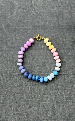 Candy Rainbow Gemstone Bracelet, opal beads knotted on silk with a 14k gold clasp.