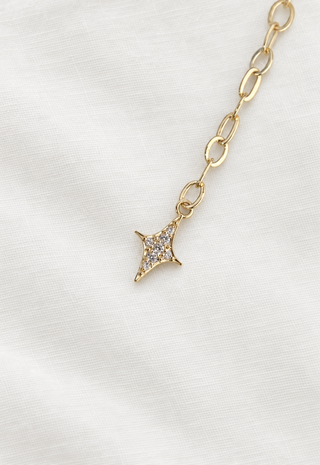 Gold moon drop necklace with diamonds, the Celestial Moon Drop by Sorsa Jewellery.