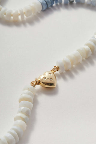 Diamond Sweetheart necklace, faceted Peruvian opals on silk with a 14k gold diamond heart clasp.