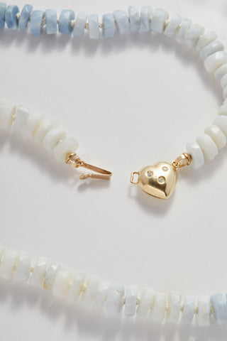 Diamond Sweetheart necklace, faceted Peruvian opals on silk with a 14k gold diamond heart clasp.