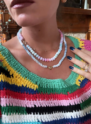 Diamond Sweetheart necklace, faceted Peruvian opals on silk with a 14k gold diamond heart clasp.