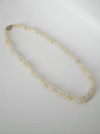 Graduated Opal Heishi Necklace by Sorsa Jewellery, opal discs graduating from 5mm to 10mm with a 9k gold clasp.