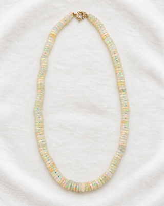 Graduated Opal Heishi Necklace with 9k gold clasp, October birthstone, handmade in London by Sorsa Jewellery.