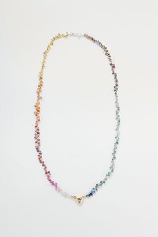 Hydra Heart Sapphire Rainbow necklace with a solid 14k gold heart clasp set with diamonds.