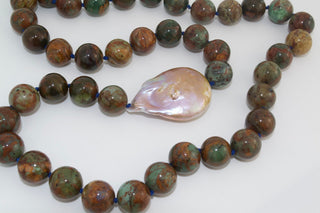 Pine Jasper & Baroque Pearl Statement Necklace