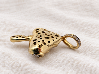 Diamond and sapphire Magic Mushroom charm in 9k gold, by Sorsa Jewellery.