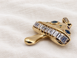 Magic Mushroom diamond and sapphire charm in 9k gold, by Sorsa Jewellery.