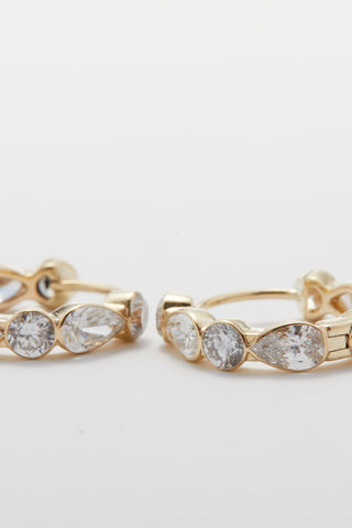 Mixed Cut Pear & Round Diamond Hoop, 9ct gold with pear and round lab-grown diamonds.
