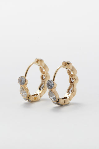 Mixed Cut Pear & Round Diamond Hoop, 9ct gold with pear and round lab-grown diamonds.