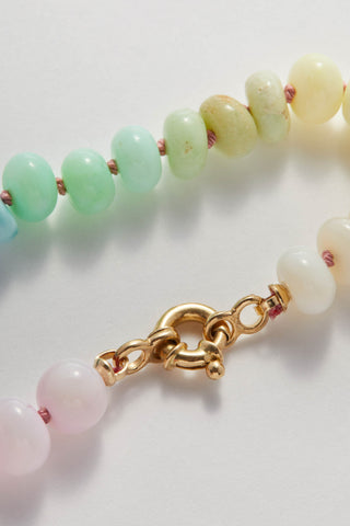 New Mother bracelet with opal, chrysoprase and larimar, on silk with 14ct gold bolt ring clasp.