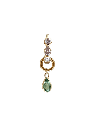 Pear cut sapphire earring charm in 14k solid gold with a modern bezel setting.
