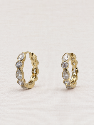 14mm Pear and Round Diamond Hoop by Sorsa Jewellery, pear and round lab-grown diamonds set in recycled 9k gold.