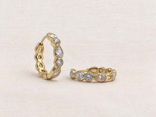 14mm mixed cut diamond hoop earring in recycled 9k gold, by Sorsa Jewellery.
