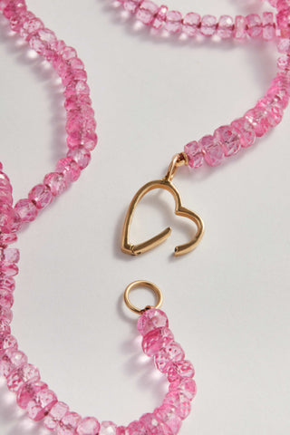 Pink Topaz Gemstone Necklace, faceted topaz beads on silk with a 14k gold heart clasp.