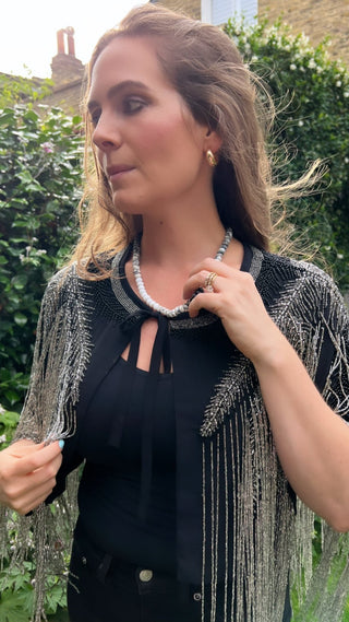 Smoky Rainbow necklace, smoky quartz and black tourmaline with a 9k gold bolt clasp.