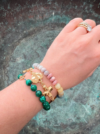 Summer Candies Rainbow bracelet, mixed gemstones knotted on silk with an 18k gold bolt ring clasp.