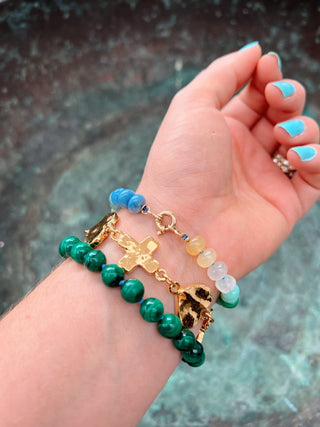 Summer Candies Rainbow bracelet, mixed gemstones knotted on silk with an 18k gold bolt ring clasp.