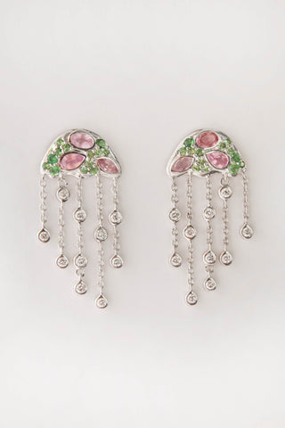 The Tidal Pool Jelly jellyfish earring in 9k white gold with pink spinel, tsavorite and diamonds.