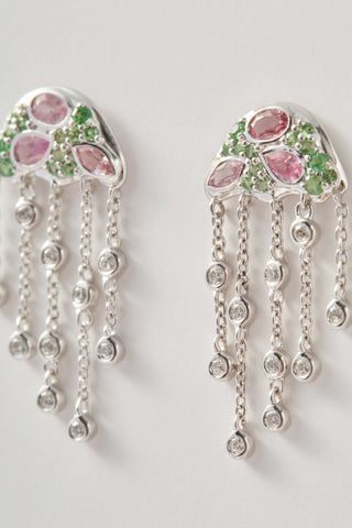 The Tidal Pool Jelly jellyfish earring in 9k white gold with pink spinel, tsavorite and diamonds.