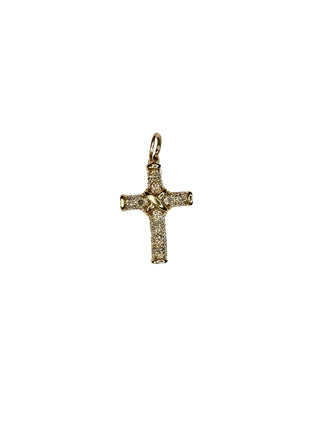 Vintage 9k gold cross charm set with diamonds, 2cm antique pendant.