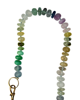 X-Large Sorsa Rainbow necklace, mixed gemstones knotted on silk with a 9ct vintage gold bolt clasp.