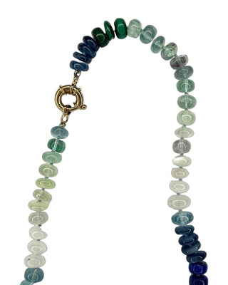X-Large Soul of the Sea necklace, mixed gemstones on silk with a 9k gold bolt clasp.